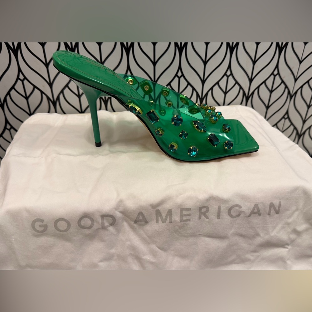 Good American Emerald Embellished Heels